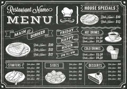 Chalkboard Restaurant Menu Template Stock Illustration