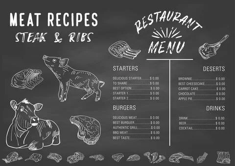 Chalkboard restaurant menu. Vector. Stock Illustration