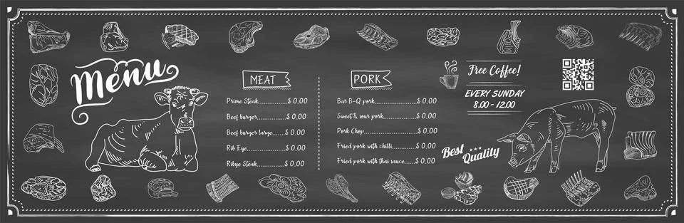 Chalkboard restaurant menu. Vector. Stock Illustration