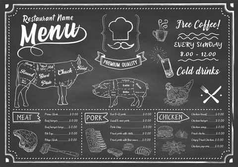 Chalkboard restaurant menu. Vector. Stock Illustration