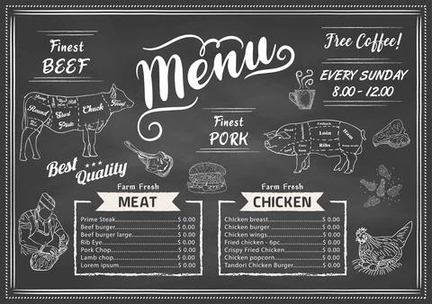 Chalkboard restaurant menu. Vector. Stock Illustration