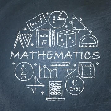 Chalkboard round concept banner with math symbols Stock Illustration