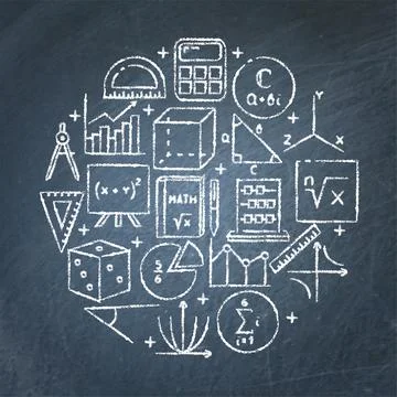 Chalkboard round concept poster with math symbols Stock Illustration
