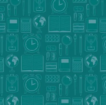 Chalkboard with school items drawing pattern 库存插图