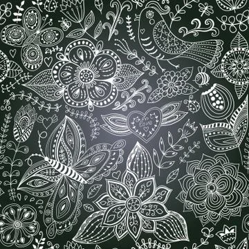 Chalkboard seamless floral pattern. copy that square to the side,you'll get s Stock Illustration