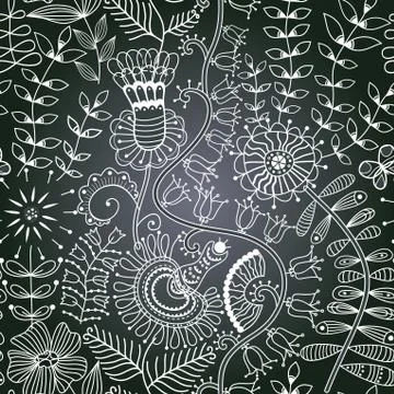 Chalkboard seamless floral pattern. copy that square to the side,you'll get s Stock Illustration