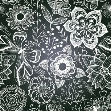 Chalkboard seamless floral pattern. copy that square to the side,you'll get s Stock Illustration