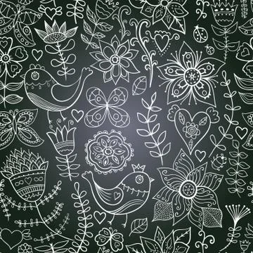 Chalkboard seamless floral pattern. copy that square to the side,you'll get s Stock Illustration