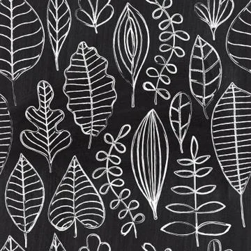 Chalkboard seamless leaf pattern. copy that square to the side,you'll get sea Stock Illustration