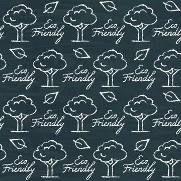 Chalkboard seamless pattern with Eco Friendly text Stock Illustration