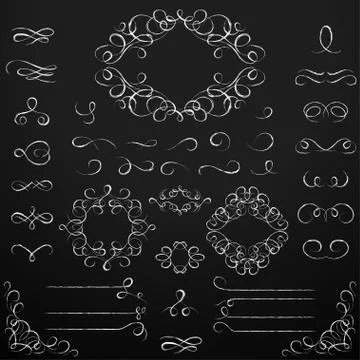 Chalkboard set of calligraphic design elements Stock Illustration