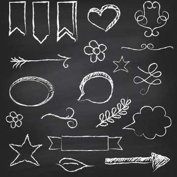 Chalkboard with several elements Stock Illustration
