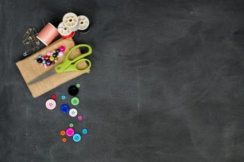 Chalkboard sewing set Foto stock