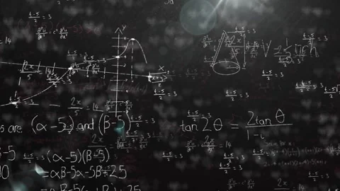 Chalkboard showing hand-drawn math formulas covering surface, plotting curve and Stock Footage 329110682