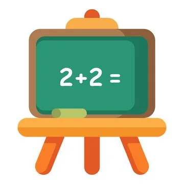 Chalkboard with a simple math addition problem on a stand, representing school Stock Illustration