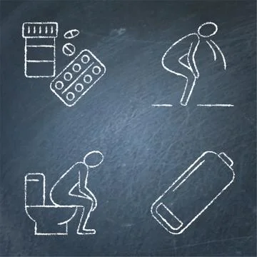 Chalkboard stomach problems icon set in line style Stock Illustration