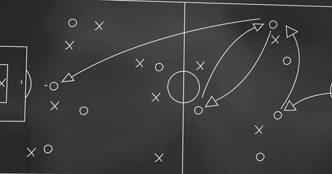Chalkboard surface displaying tactical soccer strategy in coaching room, with Stock Illustration