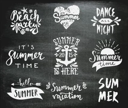 Chalkboard Typographic Summer Designs Stock Illustration
