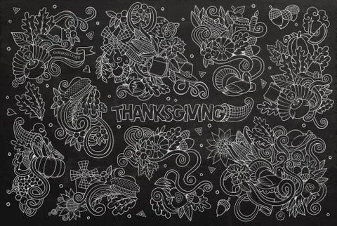 Chalkboard vector hand drawn Doodle cartoon set of objects Stock Illustration