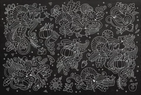 Chalkboard vector hand drawn Doodle cartoon set of objects Stock Illustration