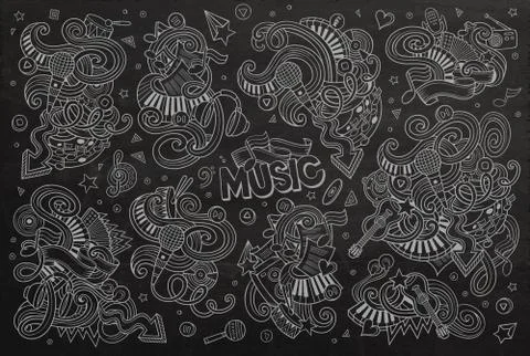 Chalkboard vector hand drawn doodles cartoon set of Music object Illustrazione stock