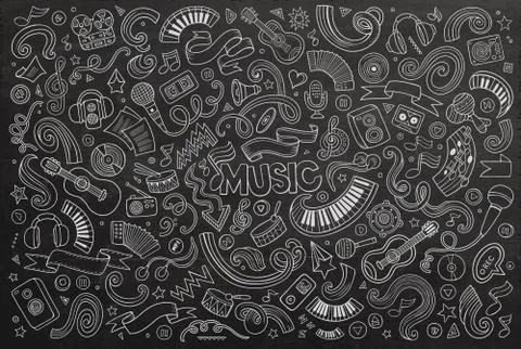 Chalkboard vector hand drawn doodles cartoon set of Music object イラスト素材