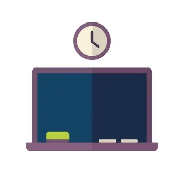 Chalkboard with wall clock and eraser vector illustration Stock Illustration