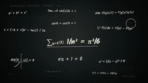 Chalkboard wall displaying various mathematical formulas and equations incl.. Stock Footage 346326684