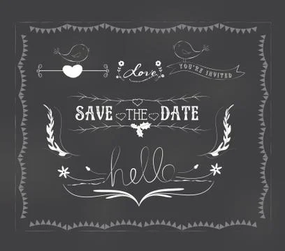 Chalkboard wedding graphic set Stock Illustration