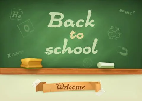 Chalkboard. Welcome back to school. Studying and teaching, education and know Stock Illustration