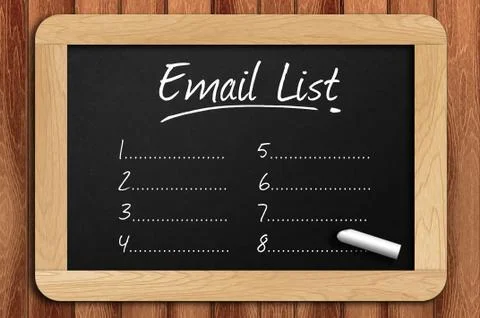 Chalkboard on the wooden table written email list Foto stock