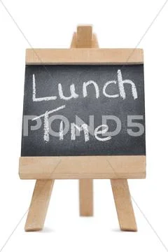 Chalkboard with the words lunch time written on it Stock Illustration