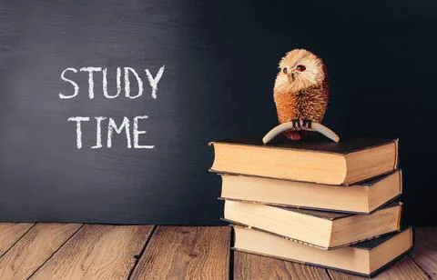 A chalkboard with the words study time written on it Stock Photos