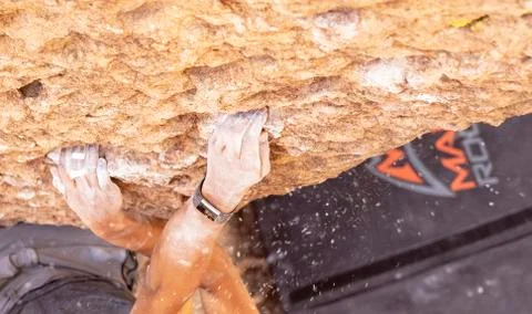Chalked up Climbing Hands Stock Photos