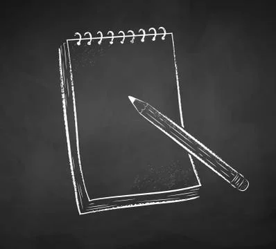 Chalked illustration of notepad with pencil Stock Illustration