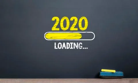 Chalks drawing 2020 loading on chalkboard Stock Illustration