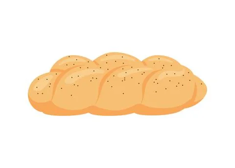 Challah, braid pastry bread from wheat, bakery food. Loaf with poppy. Vector Stock Illustration