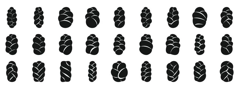 Challah icons set. Challah bread icons set showing traditional braided loaf i Stock Illustration