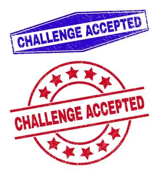 CHALLENGE ACCEPTED Grunged Badges in Circle and Hexagonal Shapes Stock Illustration