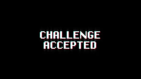 Challenge accepted text glitch screen effect looped animation title video game Video stock 313020908