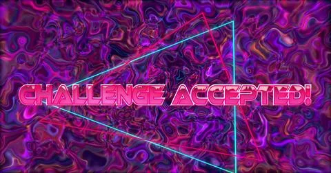 Challenge Accepted text on vibrant image with abstract neon swirl and shapes Stock Illustration