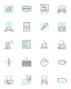 Challenge-based linear icons set. Innovation, Collaboration, Competition Stock Illustration