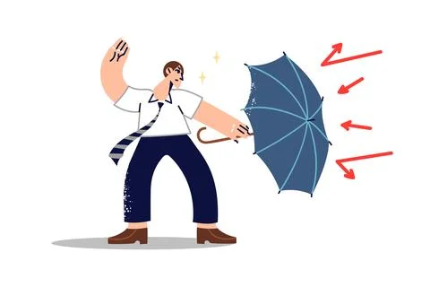 Challenge for business man using umbrella to ward off problems, that put company Illustrazione stock