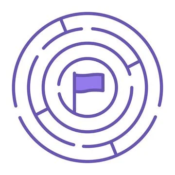 Challenge Color Icon. Vector Icon of Round Labyrinth and Victory Flag Insid.. Stock Illustration