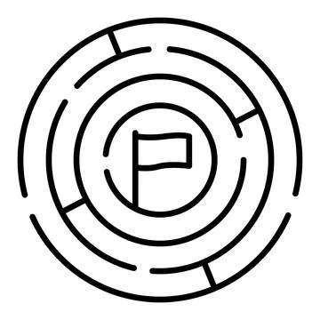 Challenge icons. Vector Icons of a Round Labyrinth and Victory Flag Inside... Stock Illustration