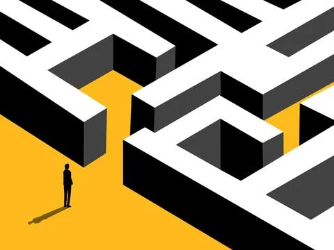 Challenge the Problem, Businessman Standing Looking at Maze Entrance Illustrazione stock