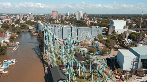 The Challenge Roller Coaster Ride At Parque de la Costa In Tigre City, Video stock 153103342