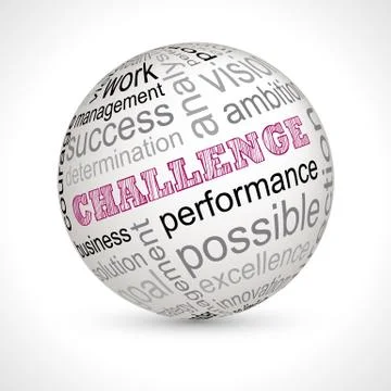 Challenge theme sphere with keywords Stock Illustration