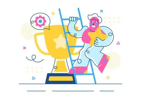Challenge Vector Illustration Featuring a Businessman Running to the Top of.. 库存插图