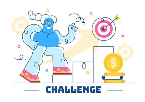 Challenge Vector Illustration Featuring a Businessman Running to the Top of.. 库存插图